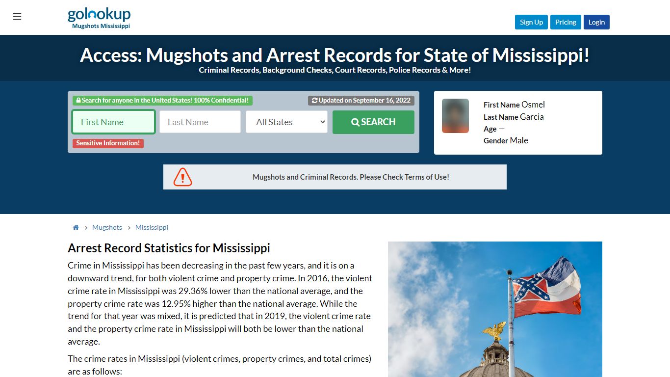 Access: Mugshots and Arrest Records for State of Mississippi! - GoLookUp